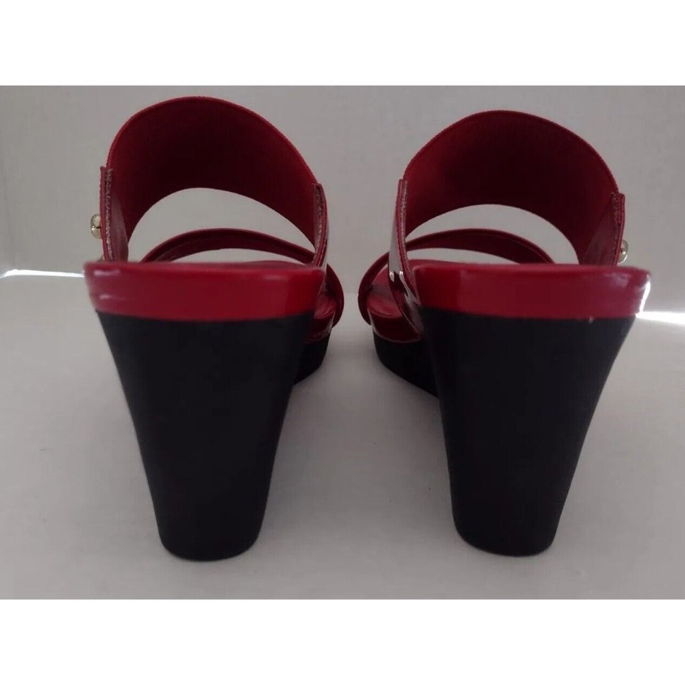 Lauren Ralph Lauren Rhianna Wedge Heels Size 5.5 B Red Slide Leather Sandals - Picture 5 of 10